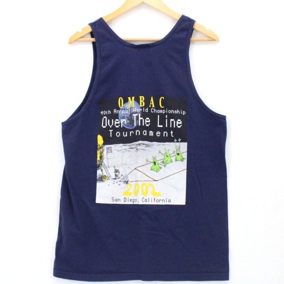 Vintage Hanes Tank Top Mens Navy Blue OMBAC San Diego 2002 Graphic Size Large L - Picture 1 of 7
